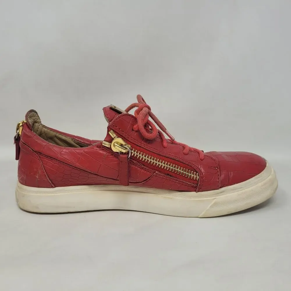 Giuseppe Zanotti Shoes EU40 US7 Red Leather Croc Embossed Low Top Lace Up Italy‎